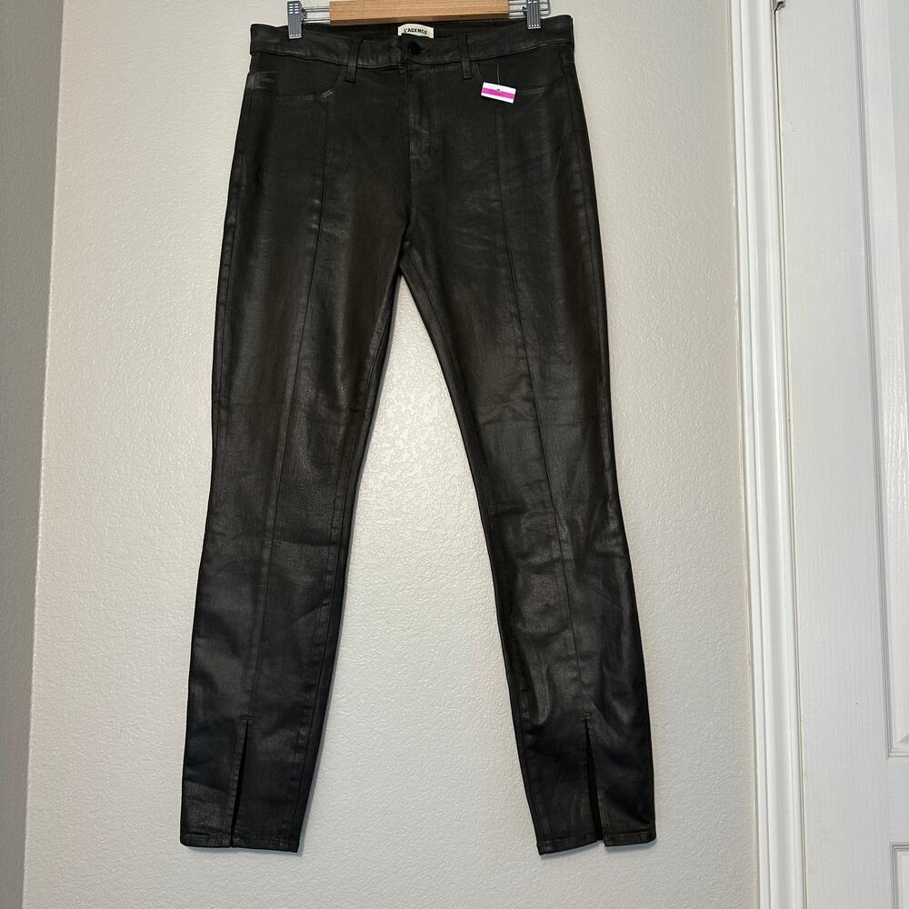 L'AGENCE Green Coated Denim Jyothi‎ jeans, high rise split ankle, REVOLVE, 32 - Picture 2 of 10
